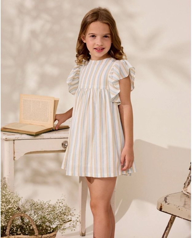 VESTIDO RAYAS AZUL - MIEL VOLANTE