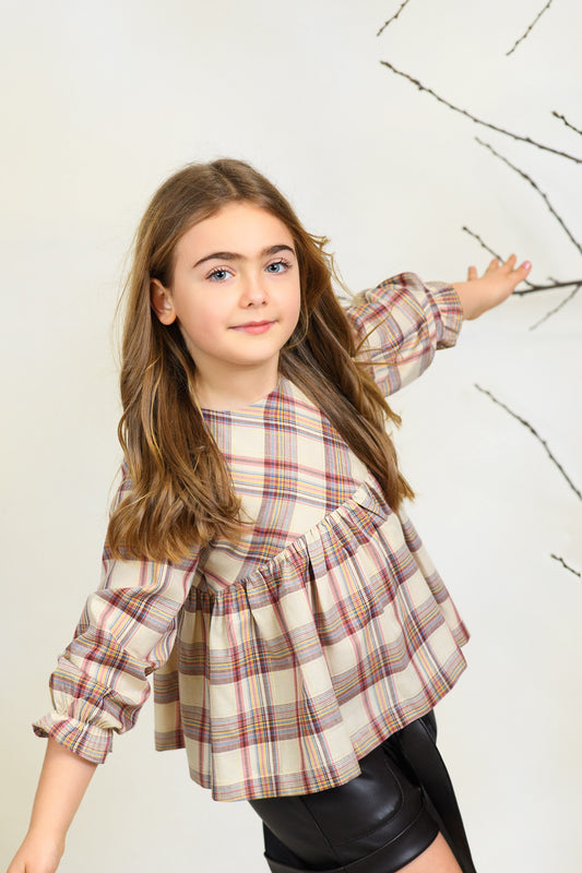 BLUSA CUADROS BERENJENA