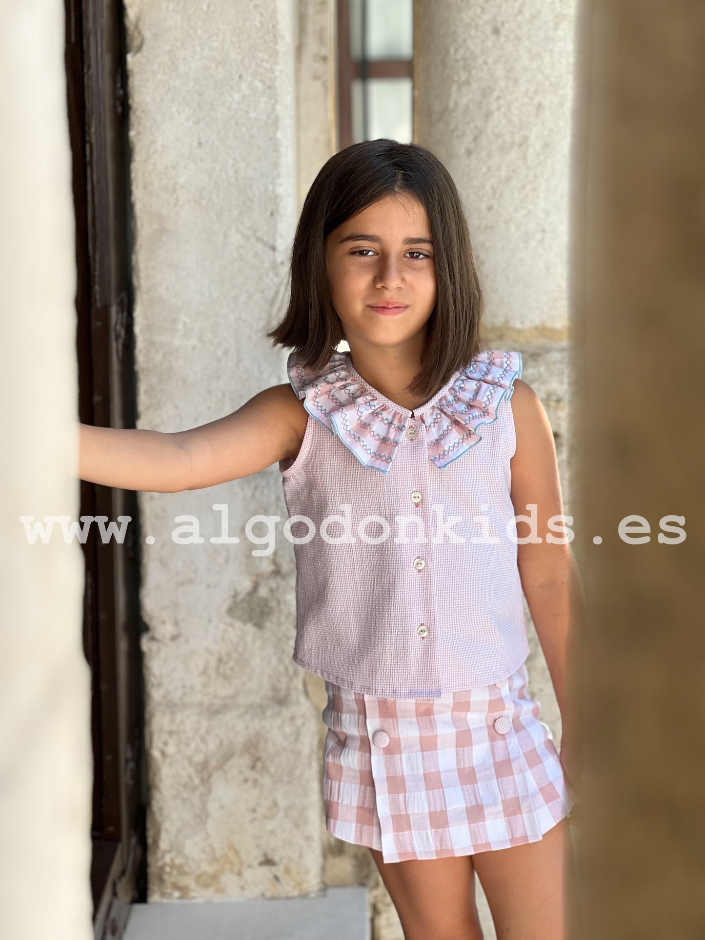 CONJUNTO VICHY SMOCK ROSA