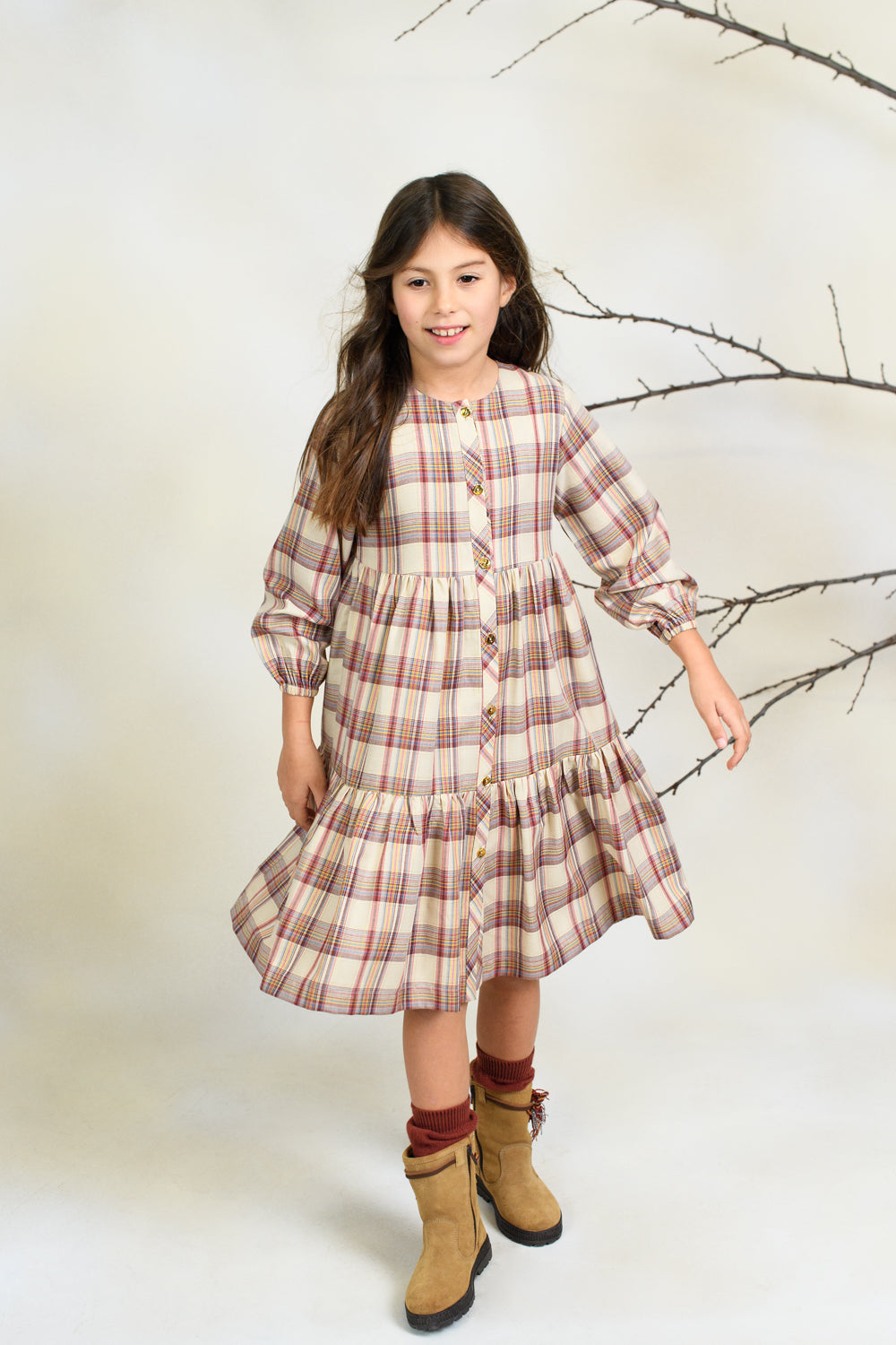 VESTIDO CUADROS BERENJENA