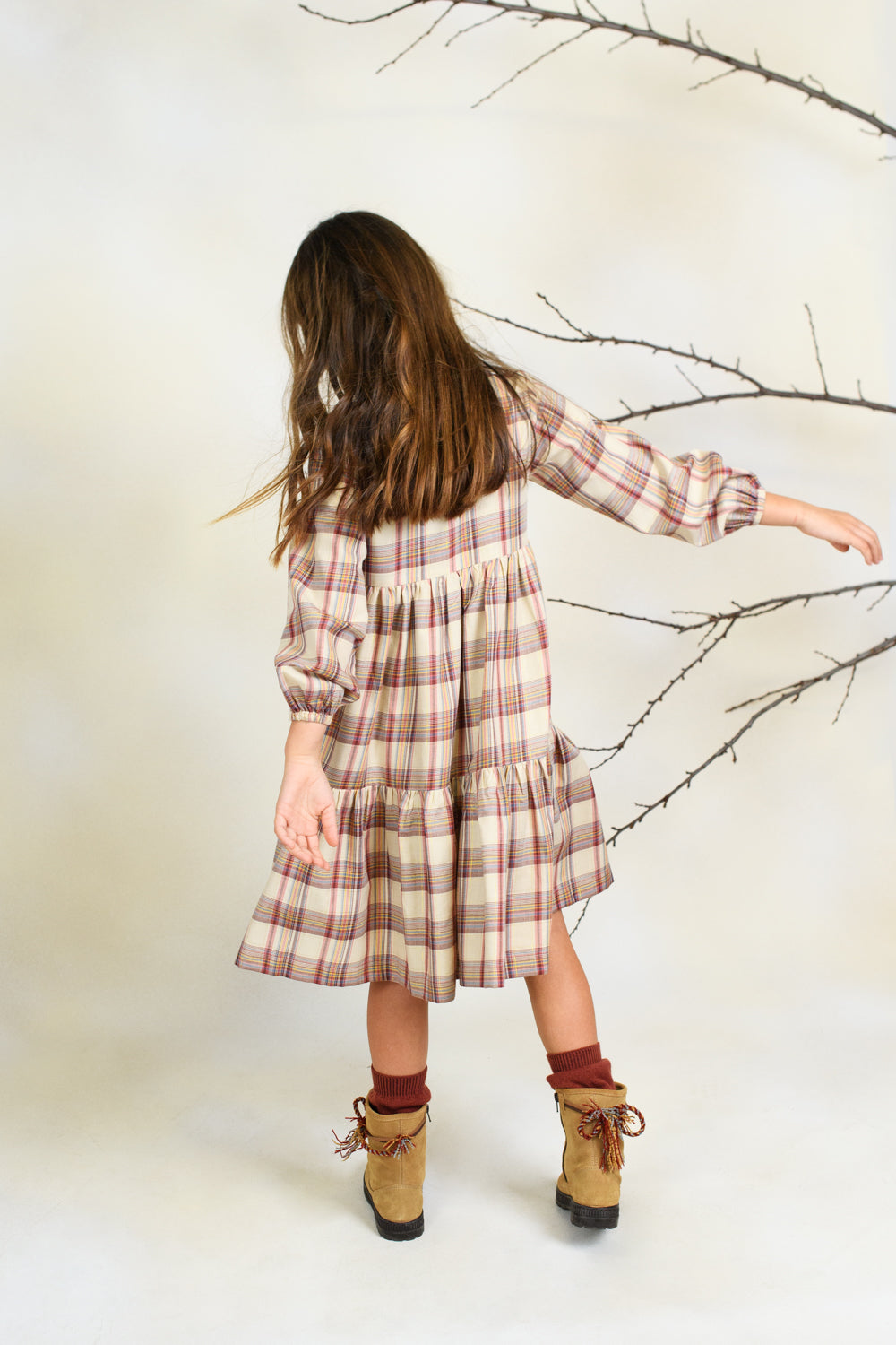 VESTIDO CUADROS BERENJENA