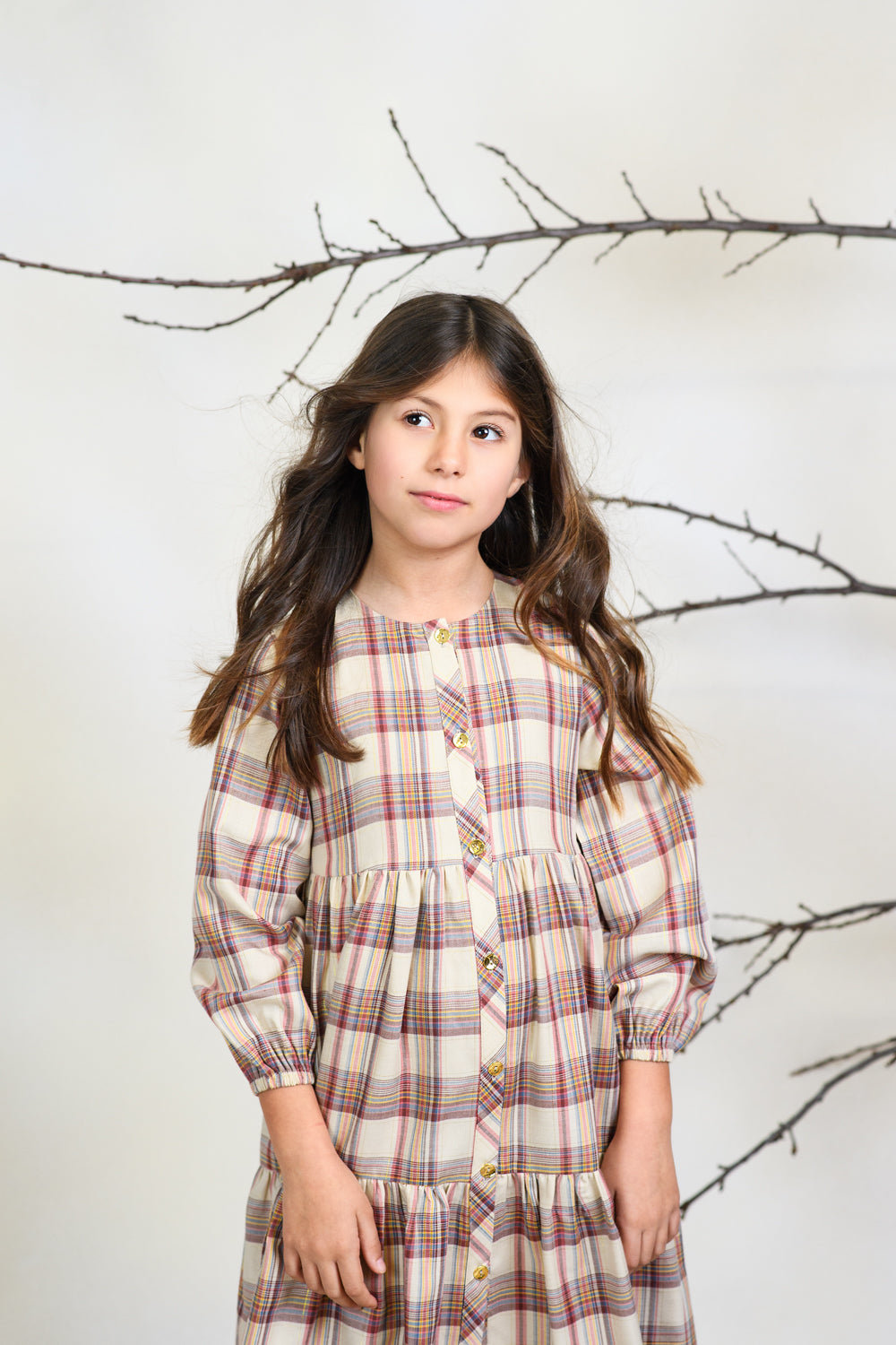 VESTIDO CUADROS BERENJENA