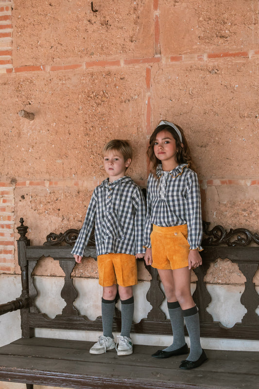 BLUSA CUADROS AZUL MOSTAZA