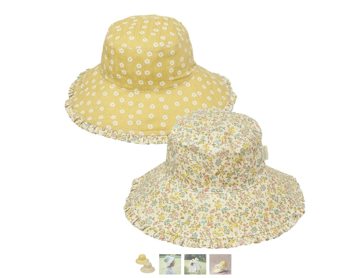 SOMBRERO REVERSIBLE FLORES AMARILLO