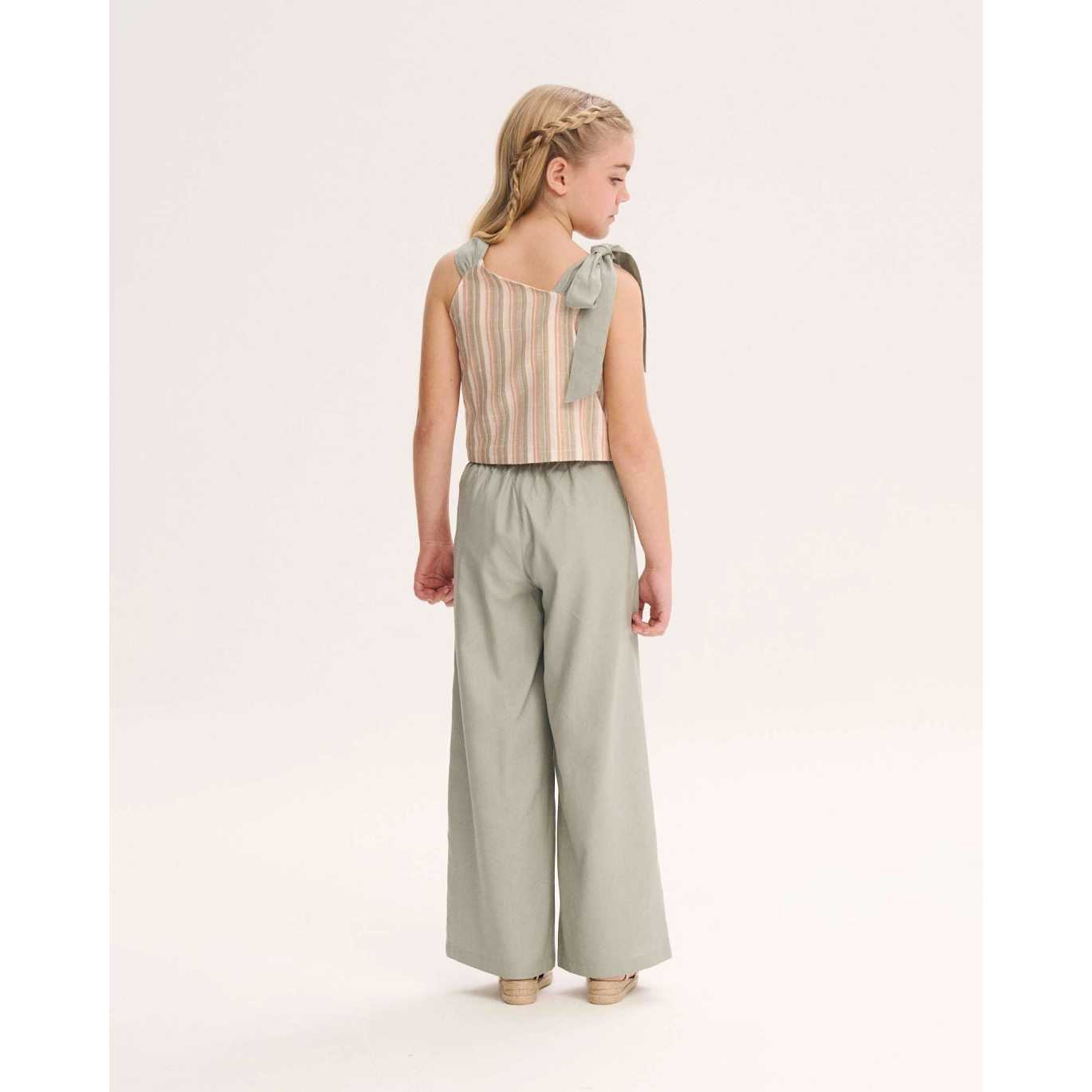CONJUNTO TOP RAYAS SALMÓN -VERDE