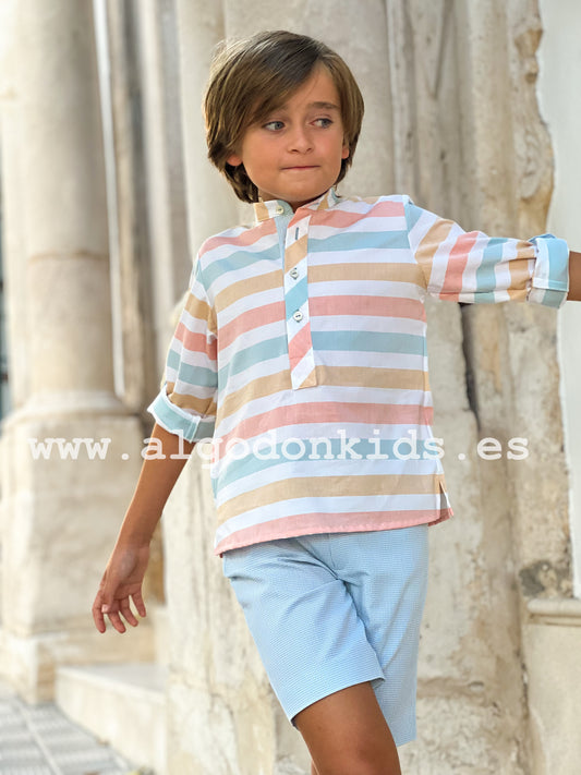CONJUNTO RAYAS MELOCOTÓN NIÑO