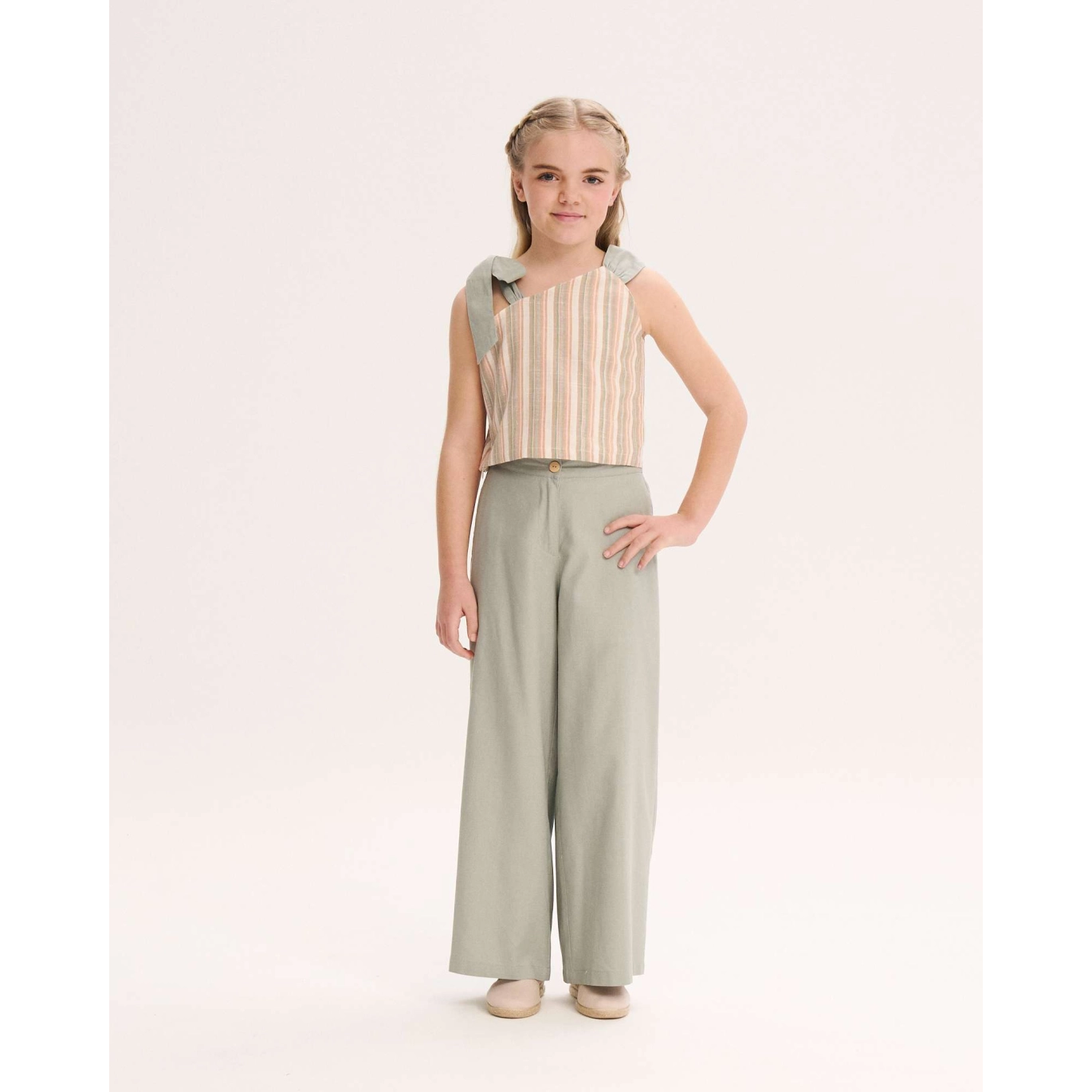 CONJUNTO TOP RAYAS SALMÓN -VERDE