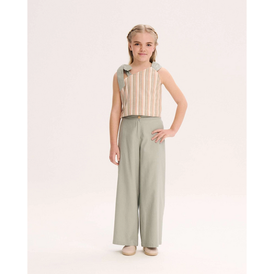 CONJUNTO TOP RAYAS SALMÓN -VERDE