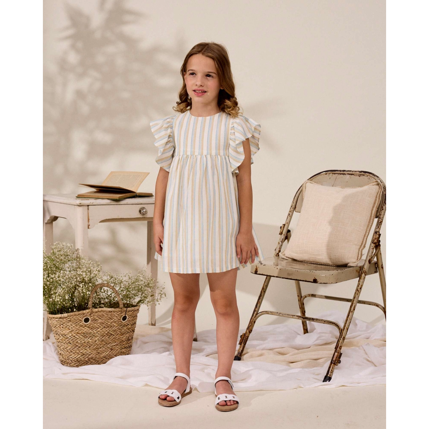VESTIDO RAYAS AZUL - MIEL VOLANTE