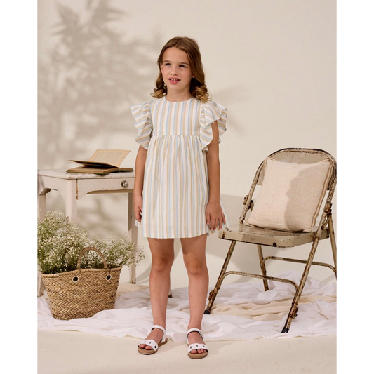 VESTIDO RAYAS AZUL - MIEL VOLANTE