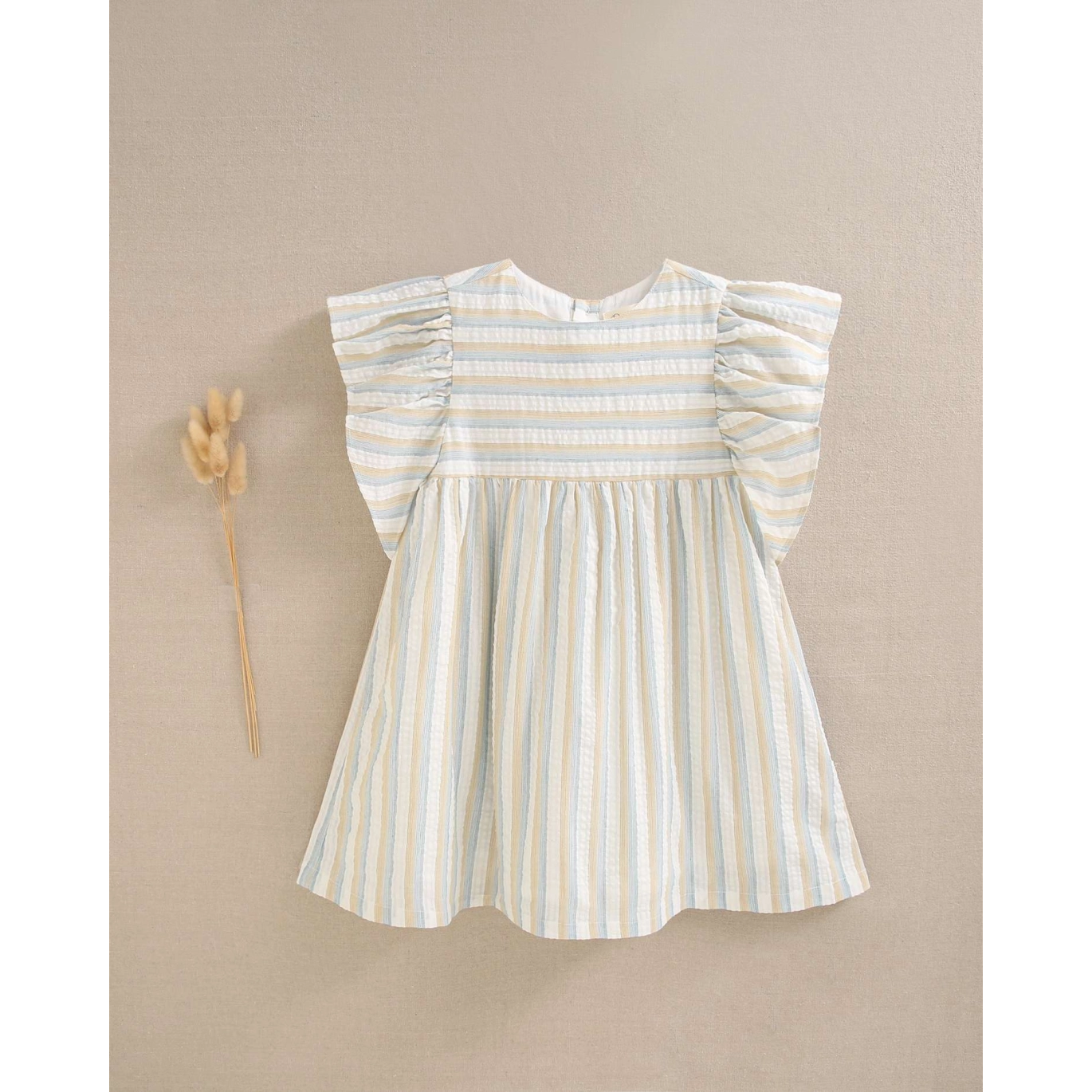 VESTIDO RAYAS AZUL - MIEL VOLANTE
